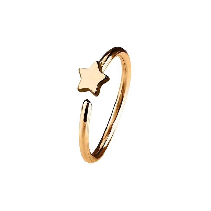 Rose Gold IP on 316L Surgical Steel Nose Hoop Ring with Small Star - Pierced Universe