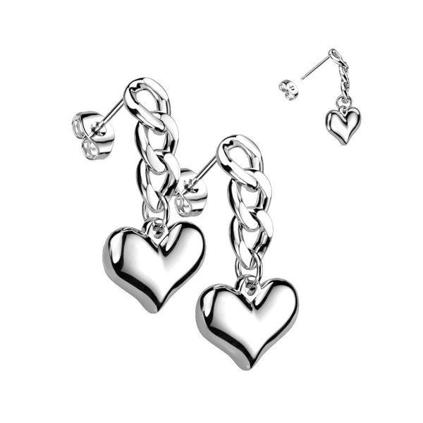 Pair of 316L Surgical Steel Dangle Heart Earrings - Pierced Universe