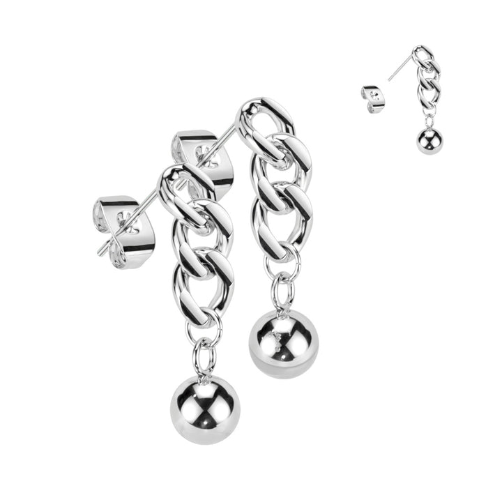 Pair of 316L Surgical Steel Ball And Chain Dangle Stud Earrings - Pierced Universe