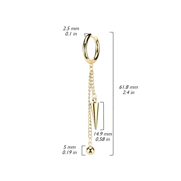 Pair of 316L Surgical Steel Gold PVD Ball And Spike Chain Dangle Hoop Earrings - Pierced Universe