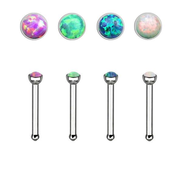 Surgical Steel Ball End Nose Ring Bone with 1.5mm Opal Round Gem - Pierced Universe