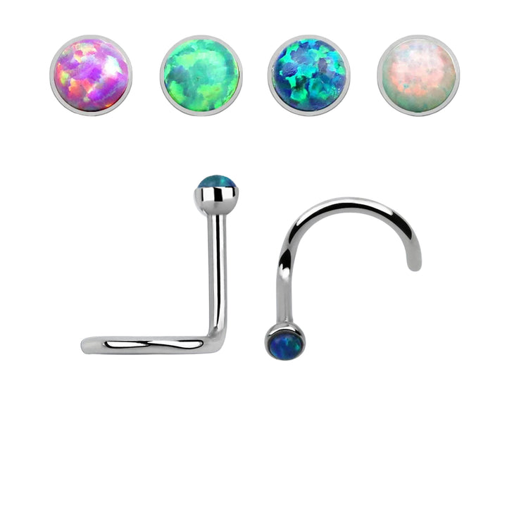 Surgical Steel Corkscrew Nose Ring with 1.5mm Opal Round Gem - Pierced Universe
