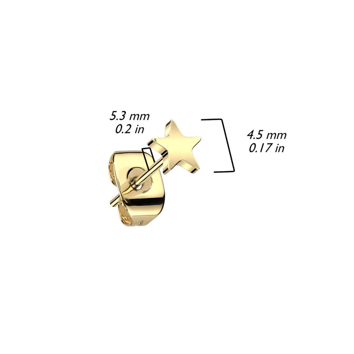 Pair of Implant Grade Titanium Gold PVD Simple Dainty Star Shaped Stud Earrings - Pierced Universe