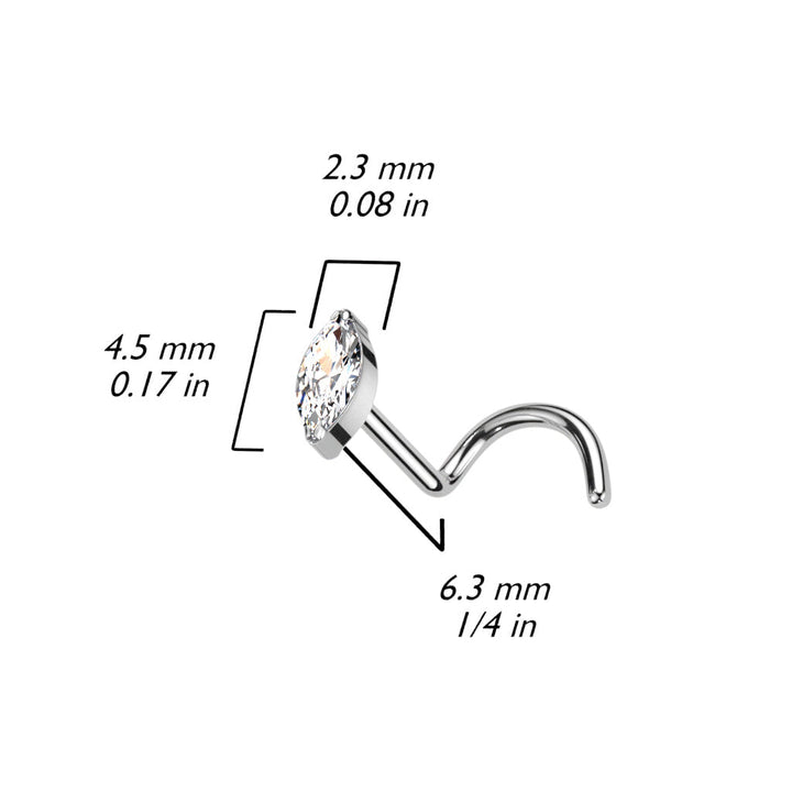 Implant Grade Titanium Black Marquise CZ Gem Corkscrew Nose Ring Stud - Pierced Universe
