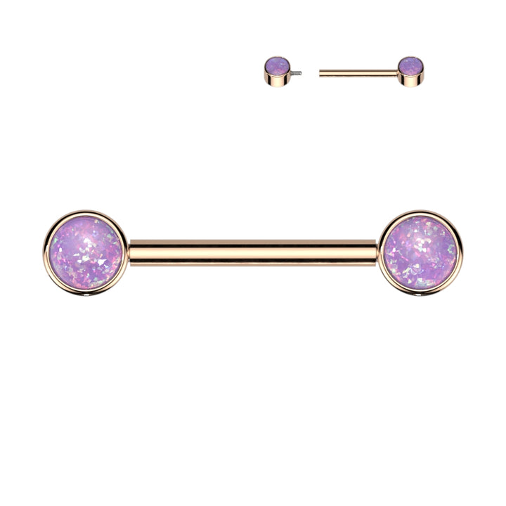Implant Grade Titanium Rose Gold PVD Internally Threaded Purple Opal Nipple Barbell - Pierced Universe
