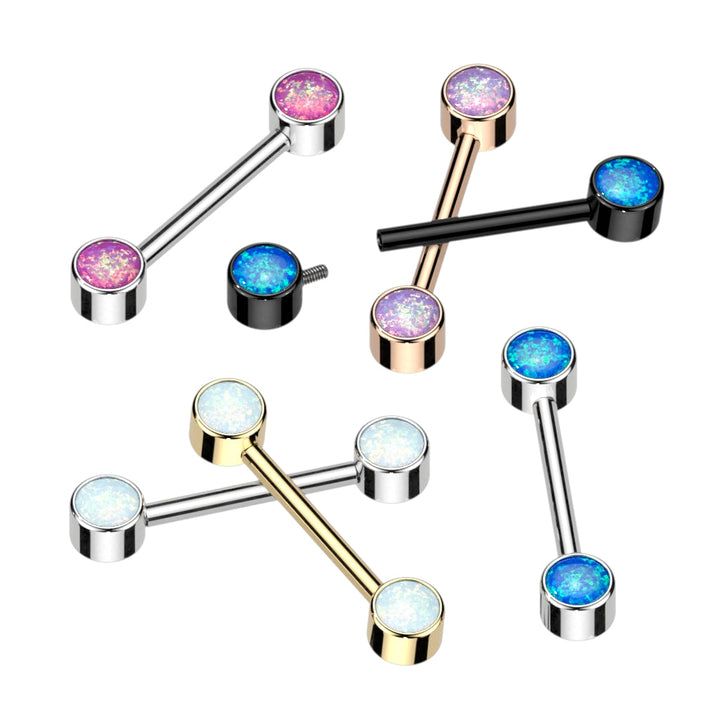 Implant Grade Titanium Rose Gold PVD Internally Threaded Purple Opal Nipple Barbell - Pierced Universe