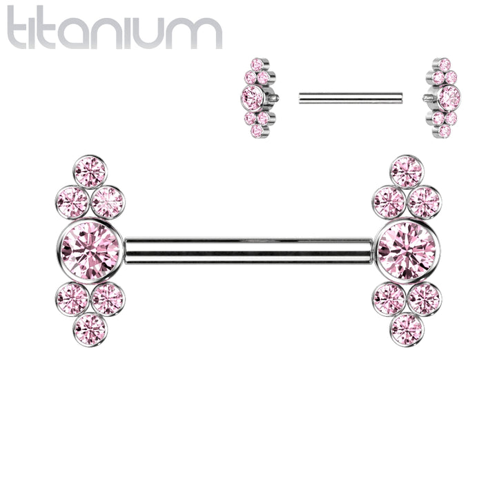 Implant Grade Titanium Dainty Pink CZ Bezel Cluster Nipple Ring - Pierced Universe