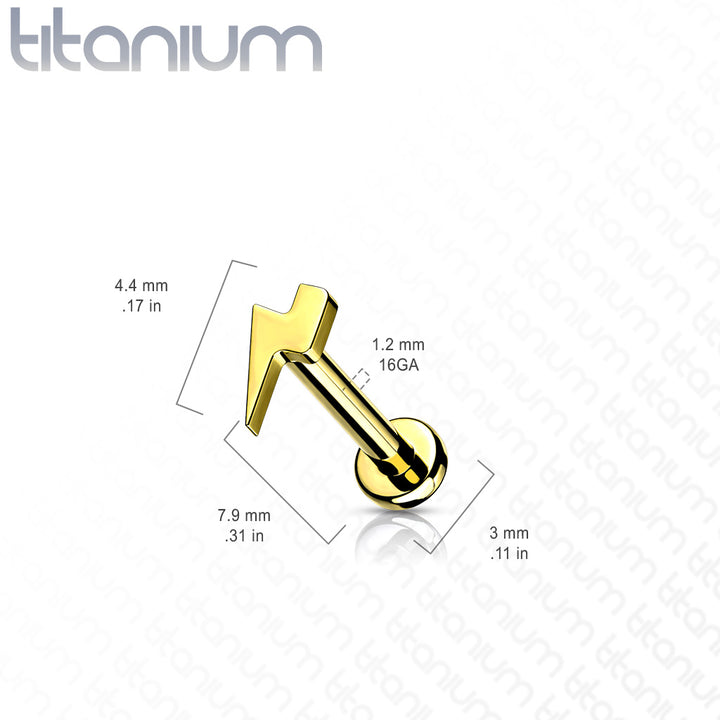Internally Threaded Small Lightning Bolt Gold PVD Implant Grade Titanium Labret - Pierced Universe