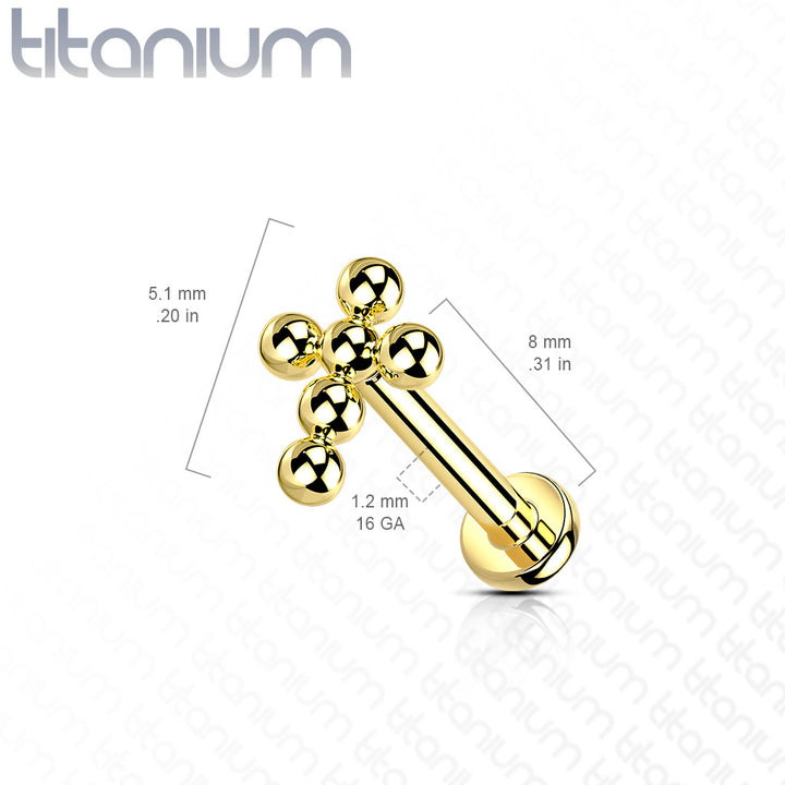 Implant Grade Titanium Beaded Dainty Cross Internally Threaded Labret - Pierced Universe