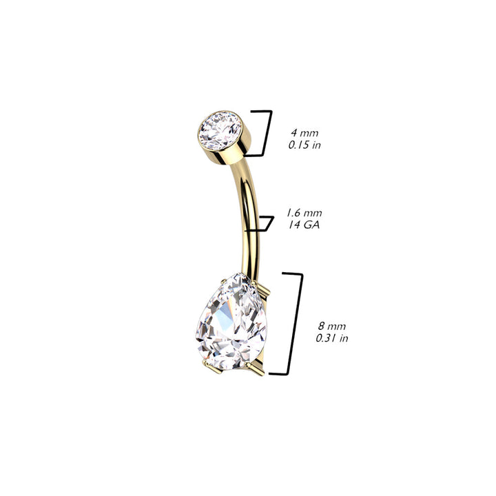 Implant Grade Titanium Dainty Gold PVD White Tear Drop Belly Ring - Pierced Universe