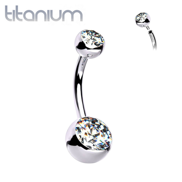 Implant Grade Titanium Internally Threaded Double Gem Belly Ring - Pierced Universe