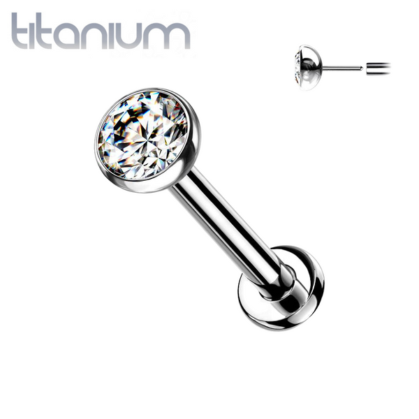 Implant Grade Titanium Threadless Push In Tragus/Cartilage/Nose White CZ Stud with Flat Back - Pierced Universe