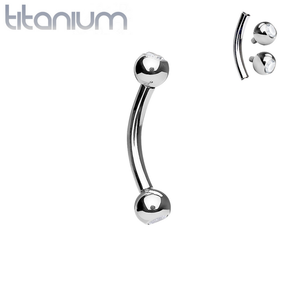 Implant Grade Titanium Internally Threaded Double White Gem Curved Barbell - Pierced Universe