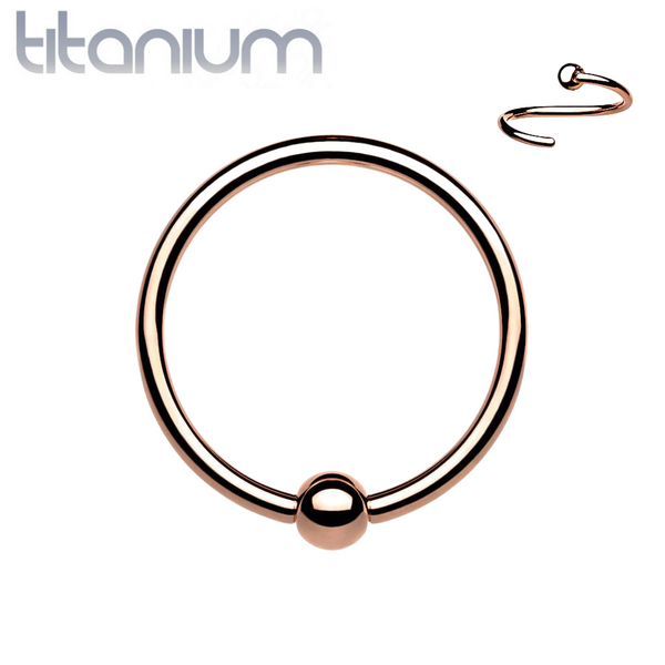 Rose Gold PVD High Polished Implant Grade Titanium Easy Bend Nose, Cartilage Hoop Ring with Fixed Ball - Pierced Universe