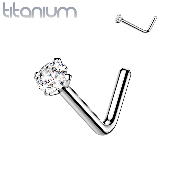 Nose Stud Stainless Steel Clear Gem Nostril Pin Straight L-Shape Bar  Piercing