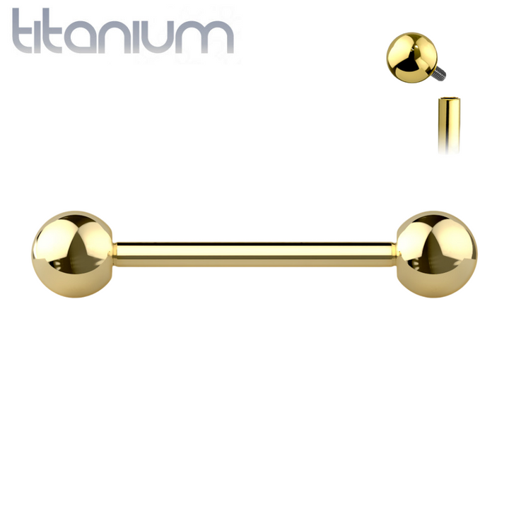 Implant Grade Titanium Internally Threaded Gold PVD Straight Barbell - Pierced Universe