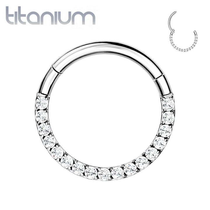 Implant Grade Titanium Paved White CZ Hinged Septum Hoop Clicker - Pierced Universe