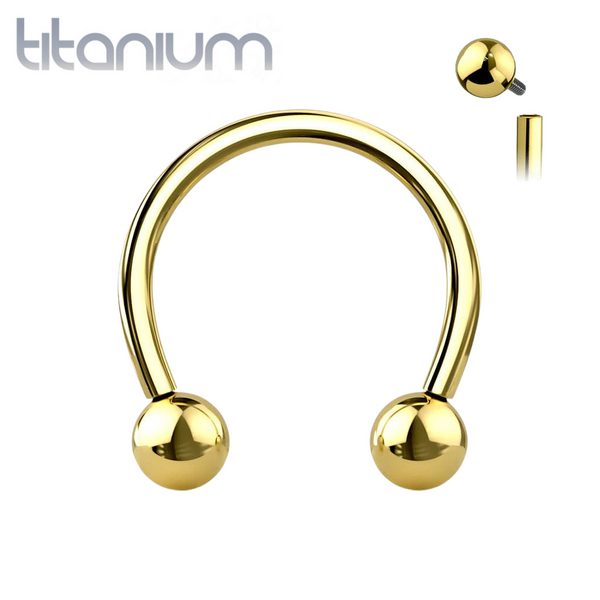 Implant Grade Titanium Internally Threaded Gold PVD Horseshoe Circular Barbell - Pierced Universe