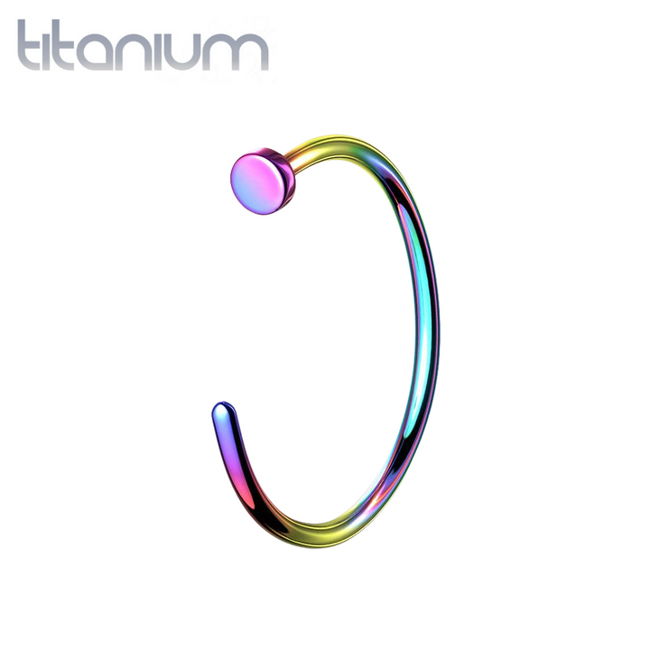 Implant Grade Titanium Rainbow PVD Nose Hoop Ring with Stopper - Pierced Universe