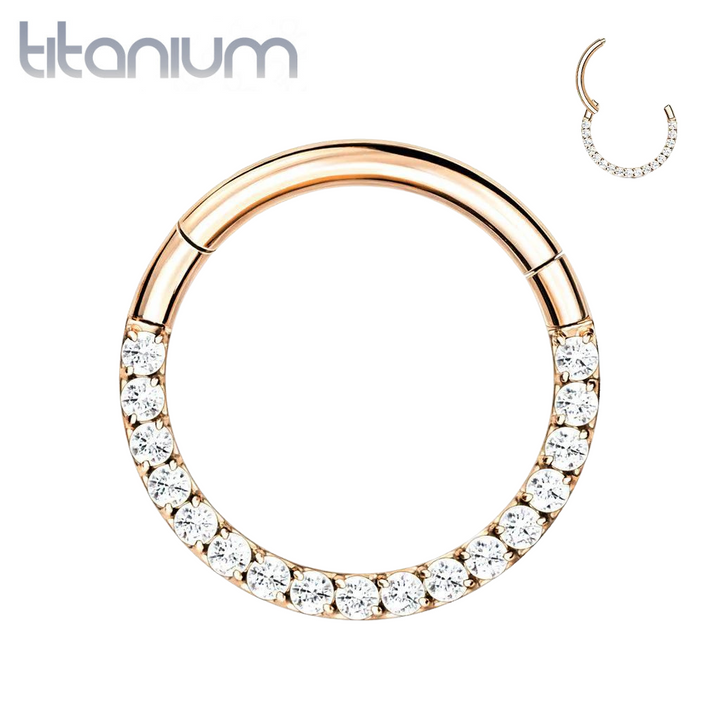 Implant Grade Titanium Rose Gold PVD Paved White CZ Septum Clicker - Pierced Universe