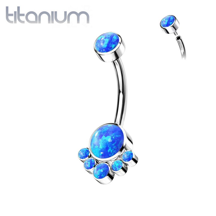 Implant Grade Titanium Internally Threaded Blue Opal Bezel Cluster Belly Ring - Pierced Universe