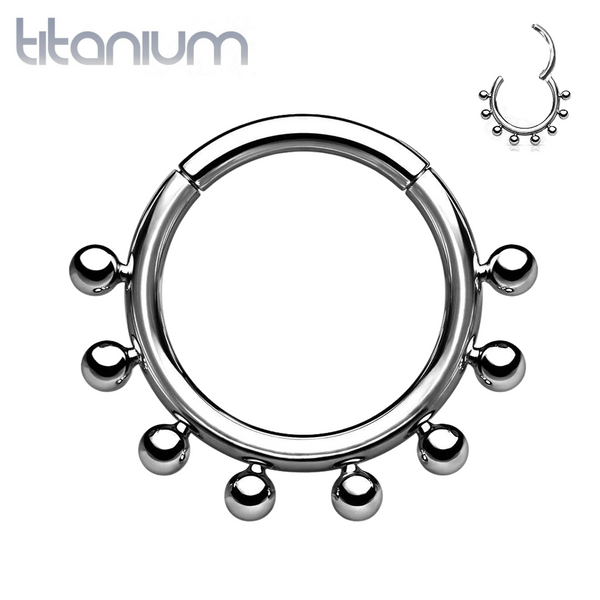 Implant Grade Titanium Beaded Tribal Hinged Septum Ring Hoop Clicker - Pierced Universe