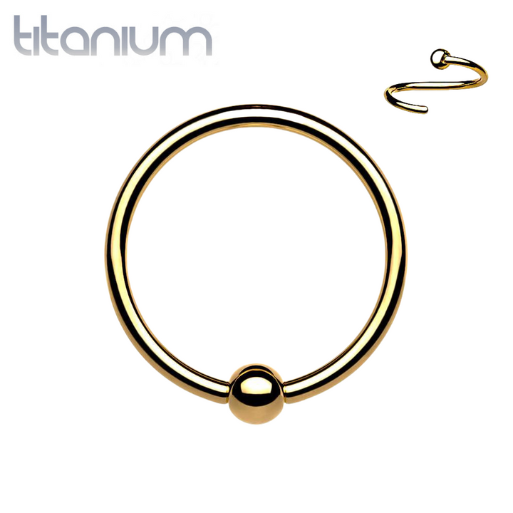 Gold PVD High Polished Implant Grade Titanium Easy Bend Nose, Cartilage Hoop Ring with Fixed Ball - Pierced Universe