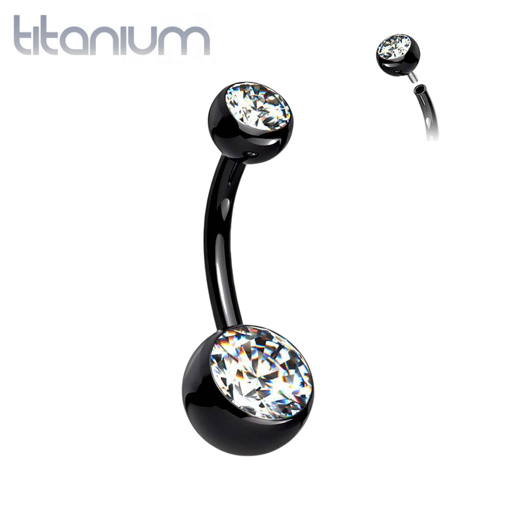 14g 1/2" Titanium Belly Ring With Double CZ Gems - Grade 23 Hypoallergenic