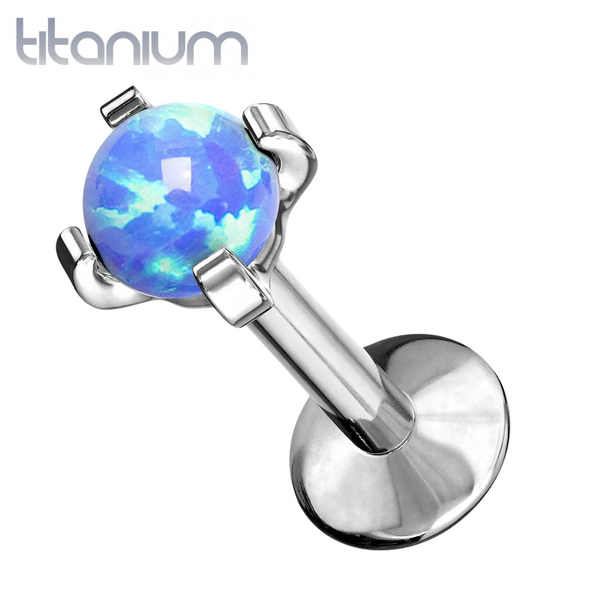 Implant Grade Titanium Blue Opal Flat Back Internally Threaded Labret Cartilage Tragus Ring - Pierced Universe