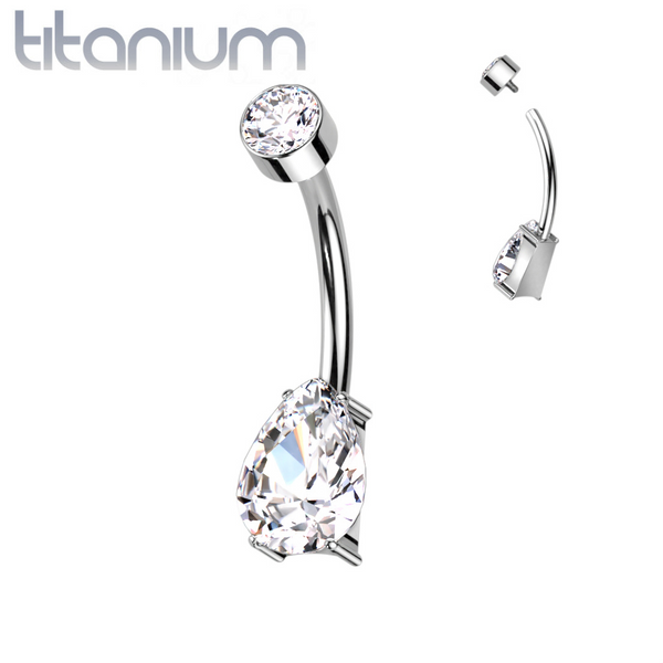 Implant Grade Titanium Dainty White Pear Shape Tear Drop Belly Ring - Pierced Universe
