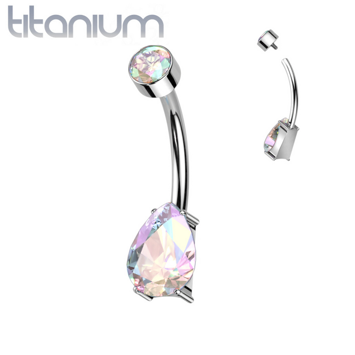 Implant Grade Titanium Dainty AB Pear Shape Tear Drop Belly Ring - Pierced Universe