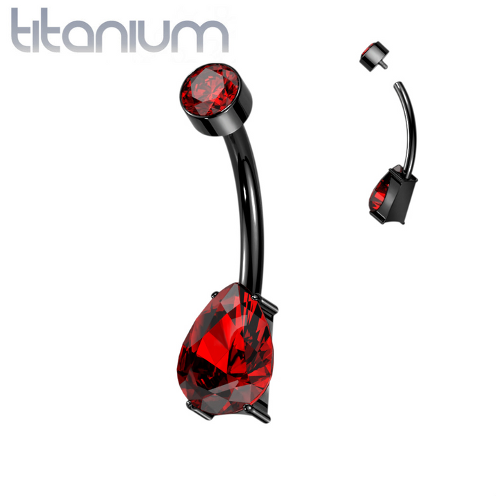 Implant Grade Titanium Dainty Black PVD Red Tear Drop Belly Ring - Pierced Universe