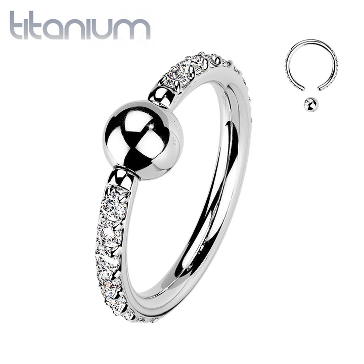 Implant Grade Titanium White CZ Pave CBR Hoop Ring - Pierced Universe