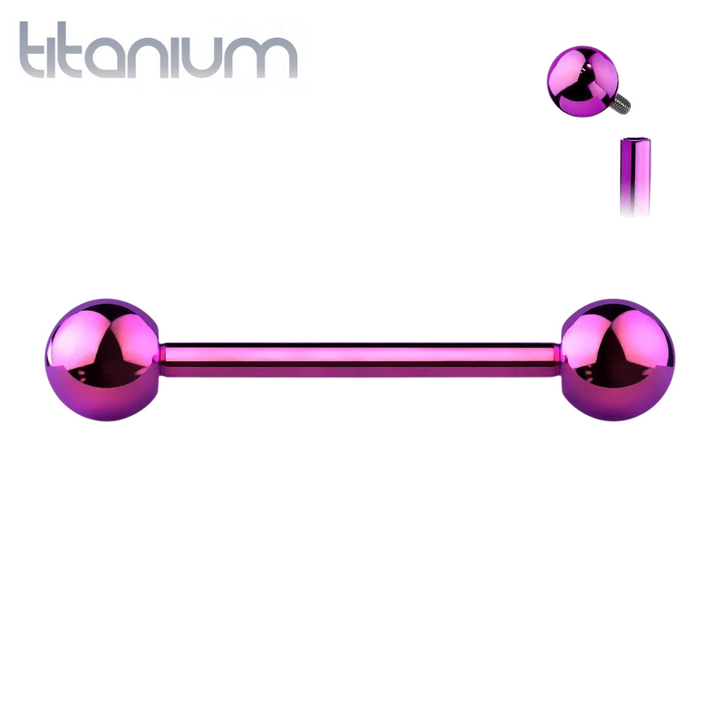 Implant Grade Titanium Internally Threaded Purple PVD Straight Barbell - Pierced Universe