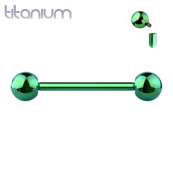 Implant Grade Titanium Internally Threaded Green PVD Straight Barbell - Pierced Universe