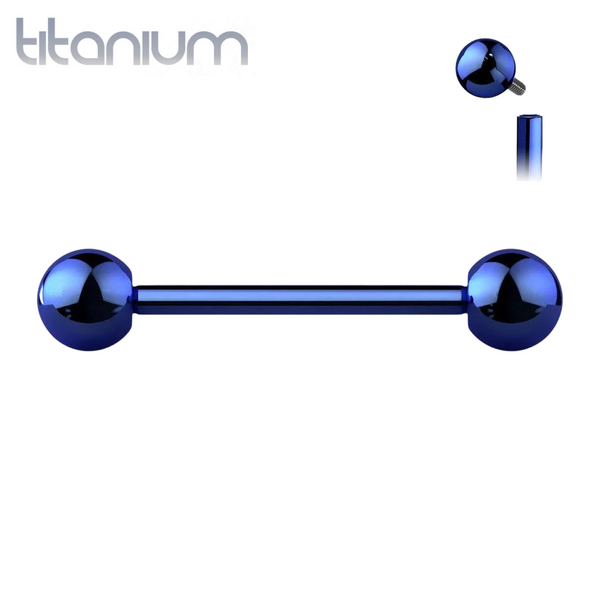 Implant Grade Titanium Internally Threaded Blue PVD Straight Barbell - Pierced Universe