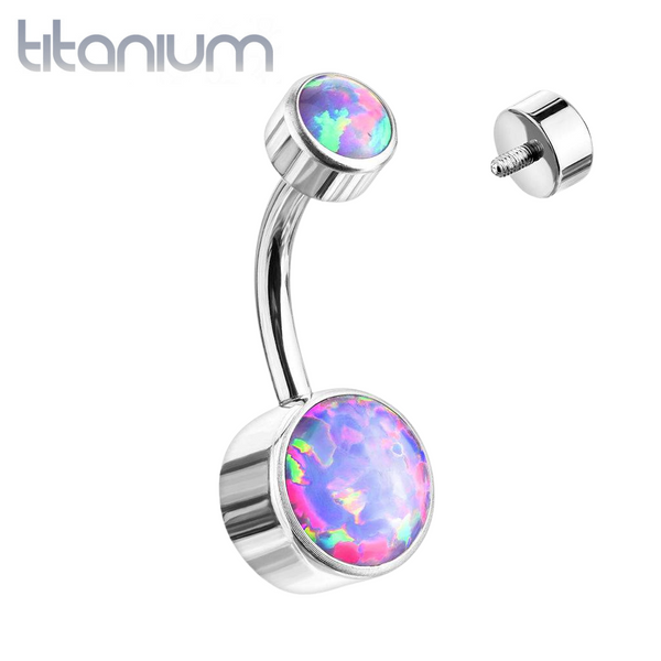 Internally Threaded Grade Titanium Bezel Purple Opal Belly Ring - Pierced Universe