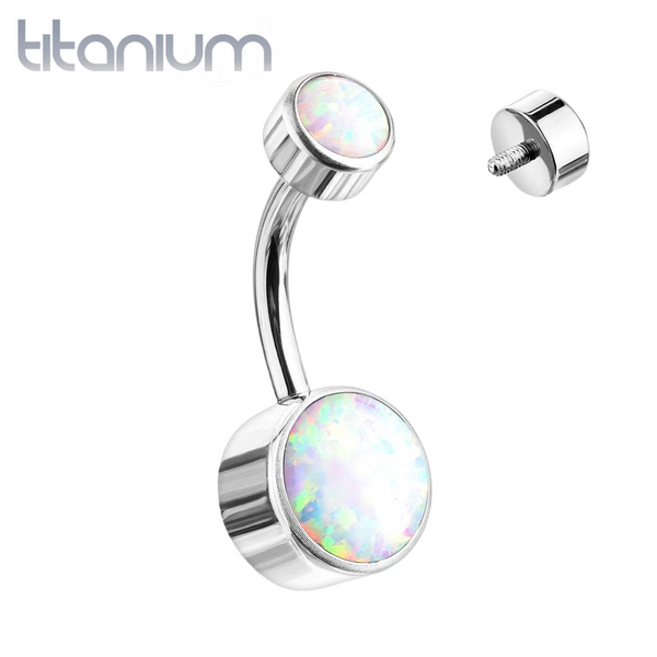 Internally Threaded Grade Titanium Bezel White Opal Belly Ring - Pierced Universe
