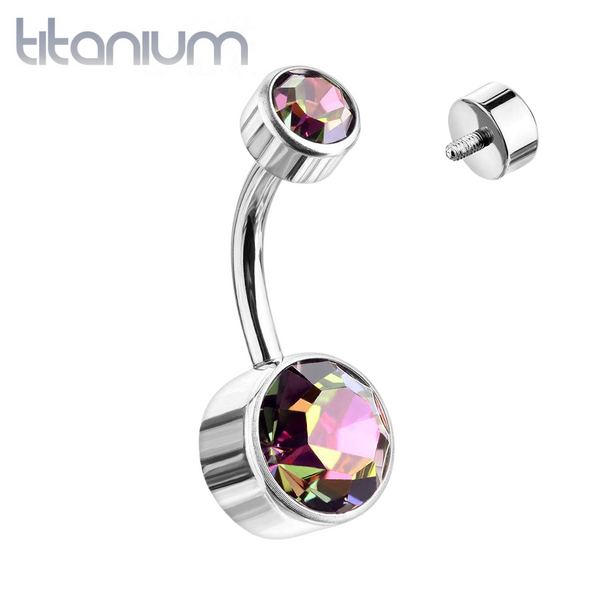 Internally Threaded Grade Titanium Bezel Vitrail Gem Belly Ring - Pierced Universe