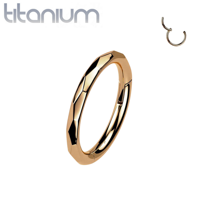 Implant Grade Titanium Rose Gold PVD Dainty Ridged Design Hinged Clicker Hoop Ring - Pierced Universe