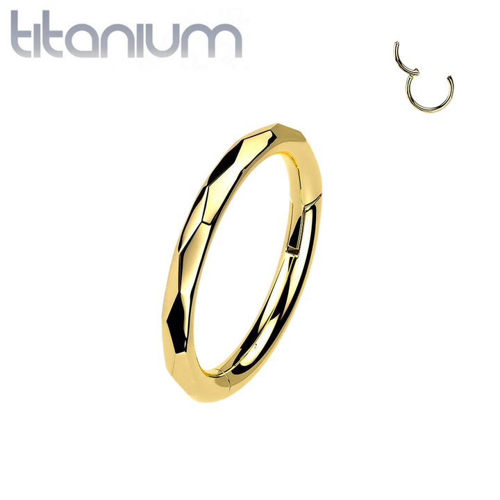 Implant Grade Titanium Gold PVD Dainty Ridged Design Hinged Clicker Hoop Ring - Pierced Universe