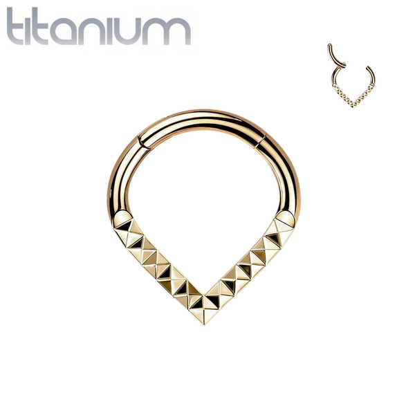 Implant Grade Titanium Rose Gold PVD V Shaped Ridged Septum Clicker Hinged Hoop - Pierced Universe
