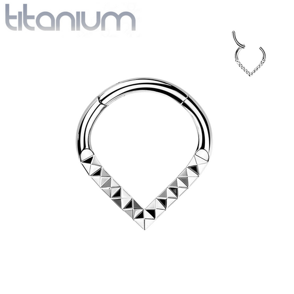 Implant Grade Titanium V Shaped Ridged Septum Clicker Hinged Hoop - Pierced Universe