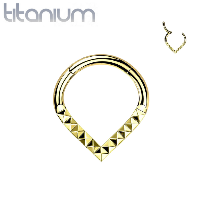Implant Grade Titanium Gold PVD V Shaped Ridged Septum Clicker Hinged Hoop - Pierced Universe