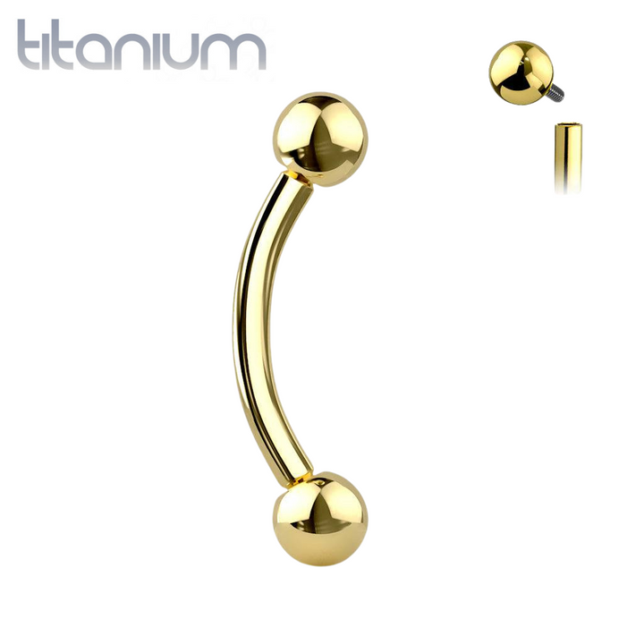 Implant Grade Titanium Gold PVD Internally Threaded Curved Barbell - Pierced Universe