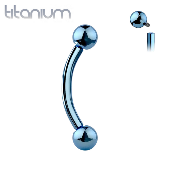 Implant Grade Titanium Blue PVD Internally Threaded Curved Barbell - Pierced Universe