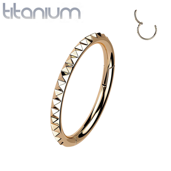 Implant Grade Titanium Rose Gold PVD Ridged Hinged Hoop Clicker Ring - Pierced Universe