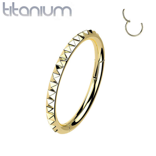 Implant Grade Titanium Gold PVD Ridged Hinged Hoop Clicker Ring - Pierced Universe