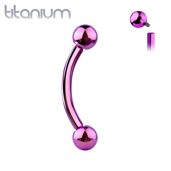 Implant Grade Titanium Purple PVD Internally Threaded Curved Barbell - Pierced Universe