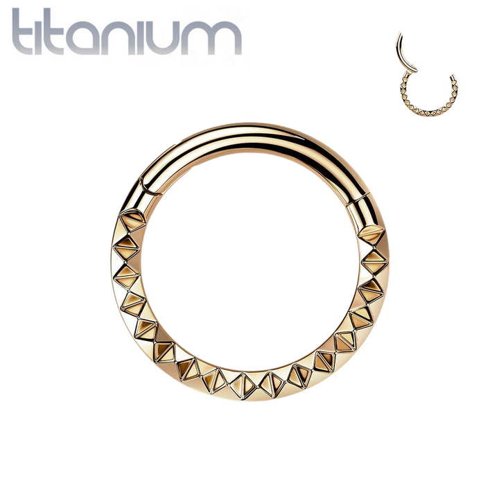 Implant Grade Titanium Rose Gold PVD Ridged Design Hinged Hoop Septum Clicker Ring - Pierced Universe